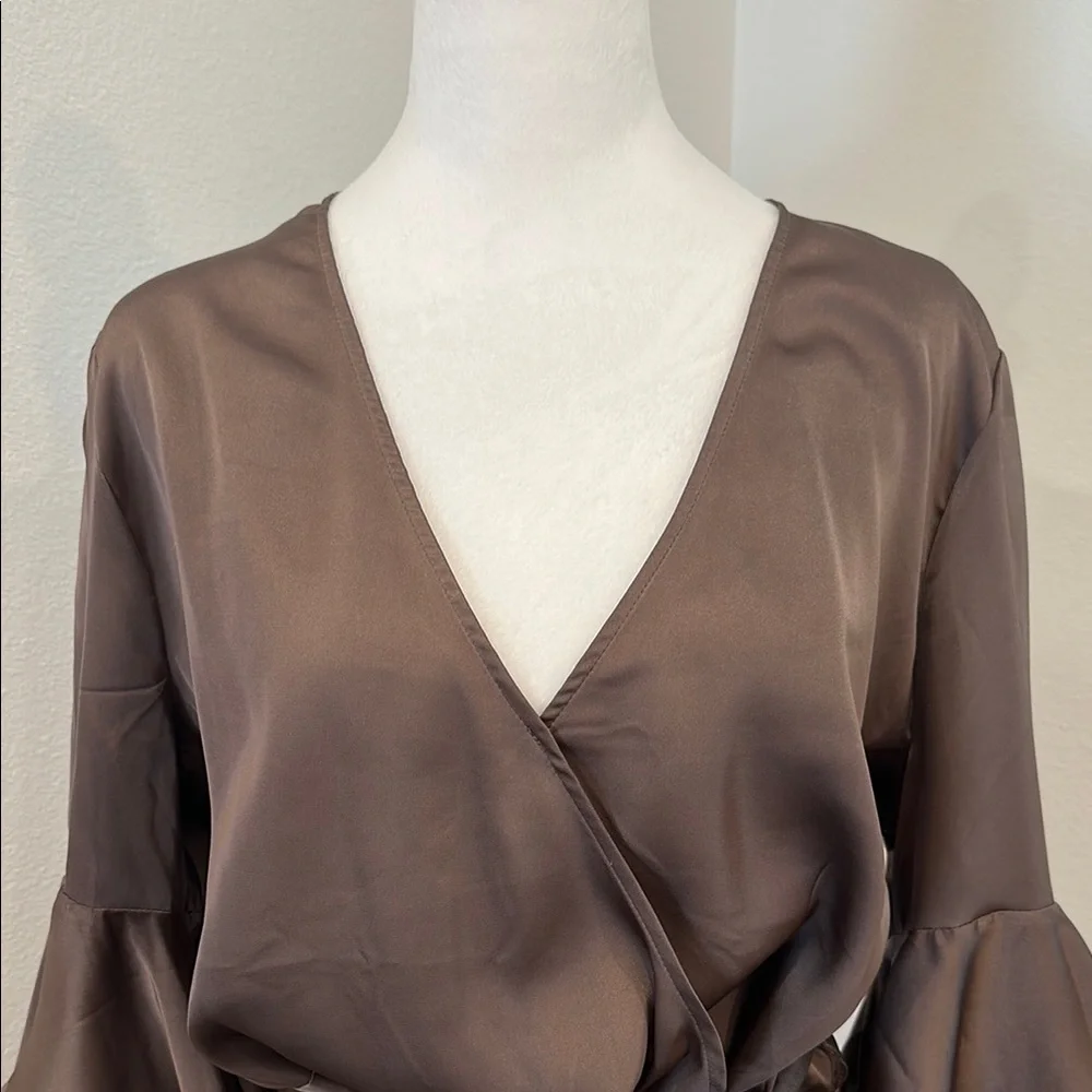 Soho Brown Ruffle Wrap Blouse - Picture 2 of 14